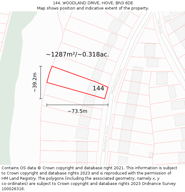 144, WOODLAND DRIVE, HOVE, BN3 6DE: Plot and title map