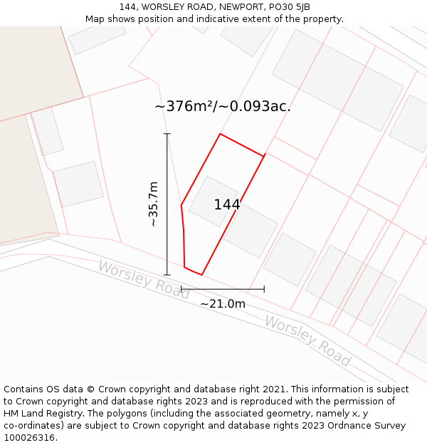 144, WORSLEY ROAD, NEWPORT, PO30 5JB: Plot and title map