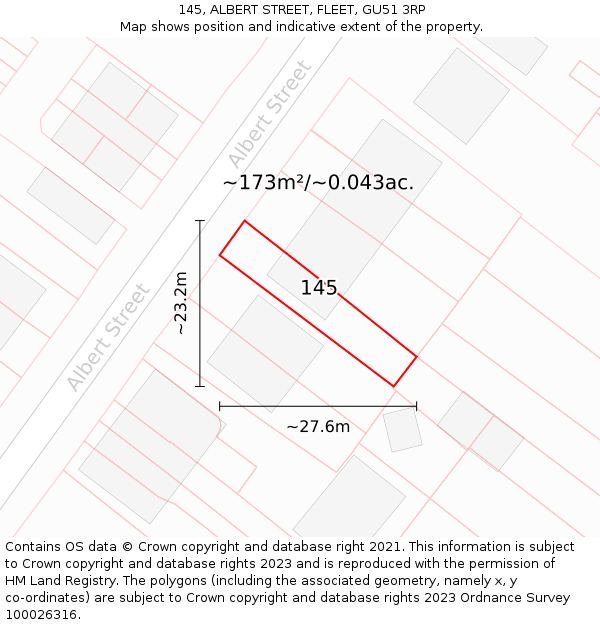 145, ALBERT STREET, FLEET, GU51 3RP: Plot and title map