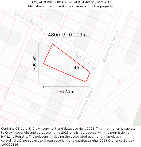 145, ALDERSLEY ROAD, WOLVERHAMPTON, WV6 9NF: Plot and title map