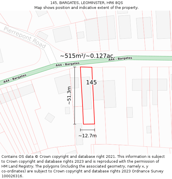 145, BARGATES, LEOMINSTER, HR6 8QS: Plot and title map