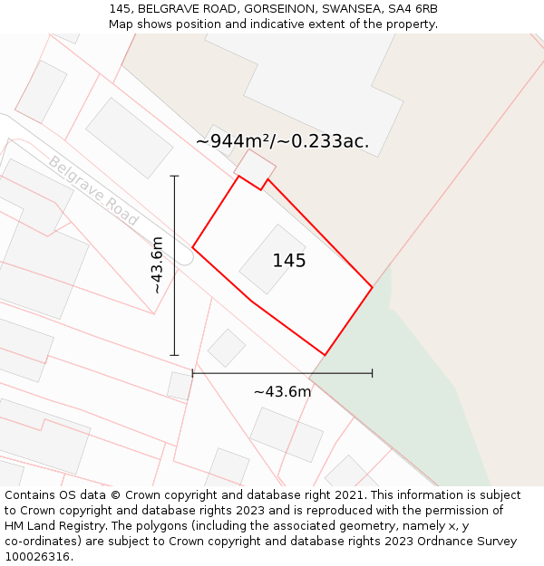 145, BELGRAVE ROAD, GORSEINON, SWANSEA, SA4 6RB: Plot and title map