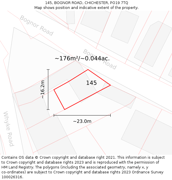 145, BOGNOR ROAD, CHICHESTER, PO19 7TQ: Plot and title map