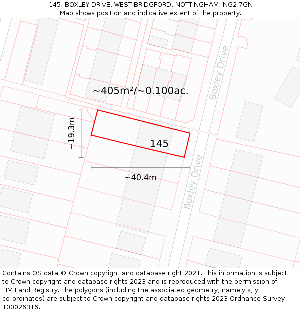 145, BOXLEY DRIVE, WEST BRIDGFORD, NOTTINGHAM, NG2 7GN: Plot and title map