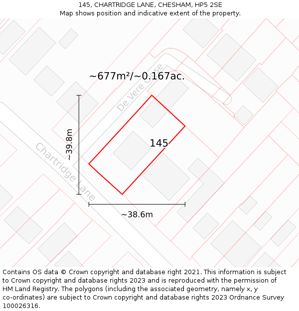 145, CHARTRIDGE LANE, CHESHAM, HP5 2SE: Plot and title map