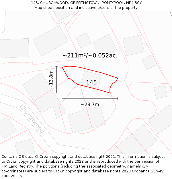 145, CHURCHWOOD, GRIFFITHSTOWN, PONTYPOOL, NP4 5SY: Plot and title map