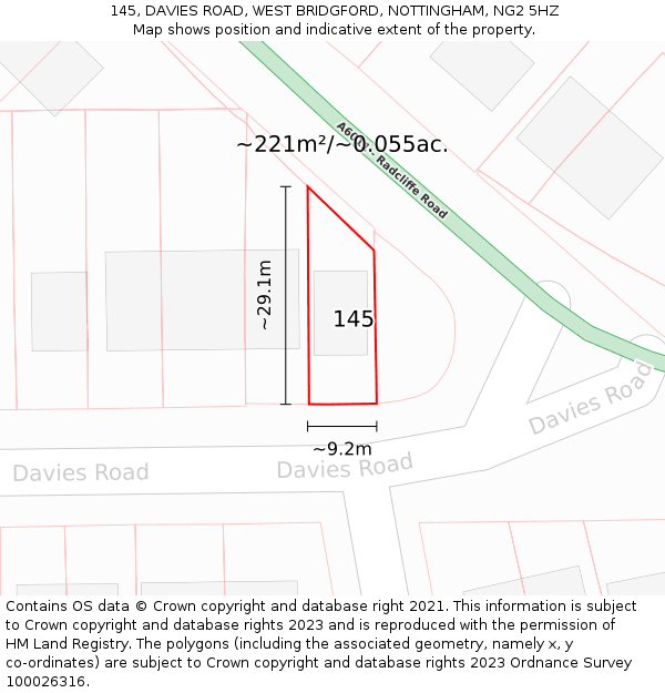 145, DAVIES ROAD, WEST BRIDGFORD, NOTTINGHAM, NG2 5HZ: Plot and title map