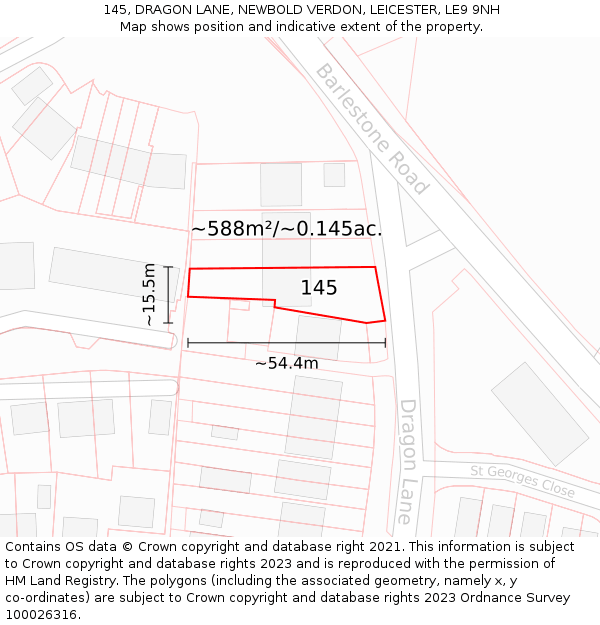 145, DRAGON LANE, NEWBOLD VERDON, LEICESTER, LE9 9NH: Plot and title map