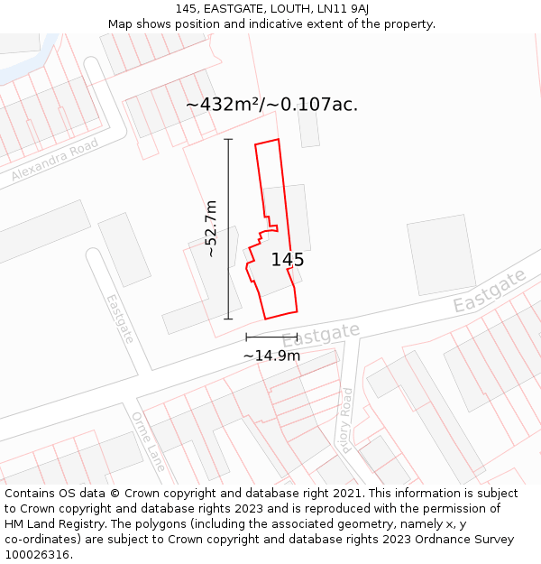 145, EASTGATE, LOUTH, LN11 9AJ: Plot and title map