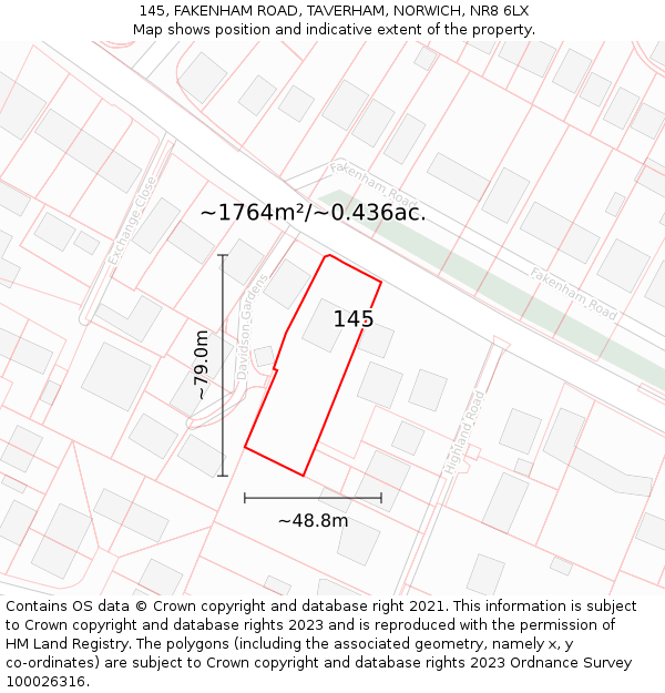 145, FAKENHAM ROAD, TAVERHAM, NORWICH, NR8 6LX: Plot and title map