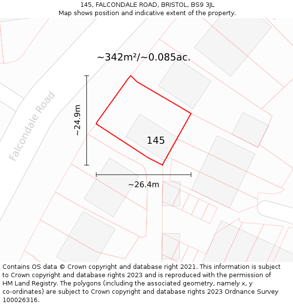 145, FALCONDALE ROAD, BRISTOL, BS9 3JL: Plot and title map