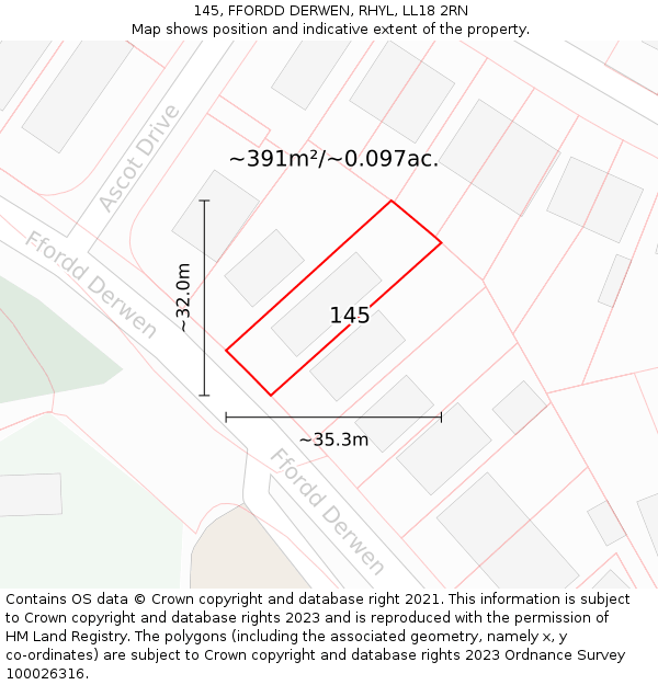 145, FFORDD DERWEN, RHYL, LL18 2RN: Plot and title map