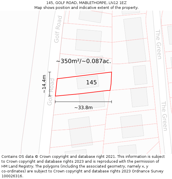 145, GOLF ROAD, MABLETHORPE, LN12 1EZ: Plot and title map