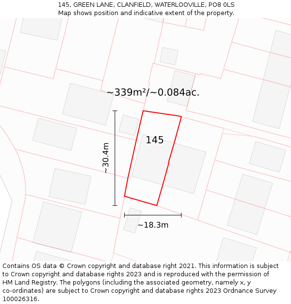 145, GREEN LANE, CLANFIELD, WATERLOOVILLE, PO8 0LS: Plot and title map