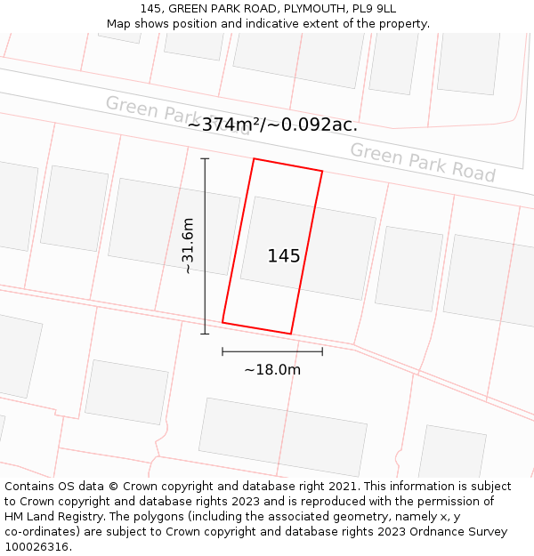 145, GREEN PARK ROAD, PLYMOUTH, PL9 9LL: Plot and title map