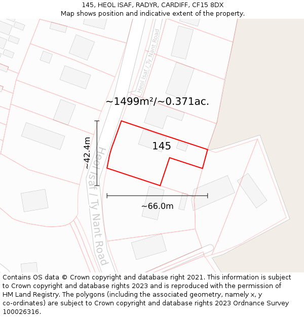 145, HEOL ISAF, RADYR, CARDIFF, CF15 8DX: Plot and title map