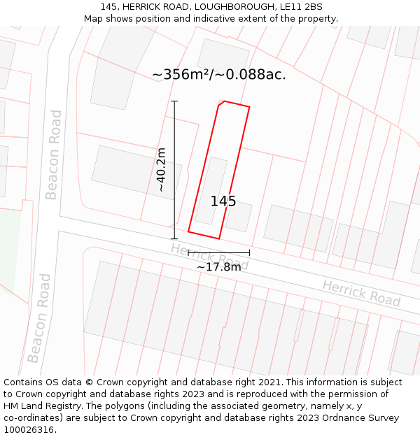 145, HERRICK ROAD, LOUGHBOROUGH, LE11 2BS: Plot and title map