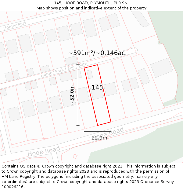145, HOOE ROAD, PLYMOUTH, PL9 9NL: Plot and title map