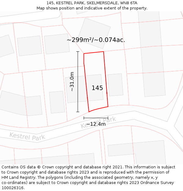 145, KESTREL PARK, SKELMERSDALE, WN8 6TA: Plot and title map