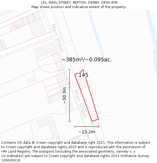 145, MAIN STREET, REPTON, DERBY, DE65 6FB: Plot and title map