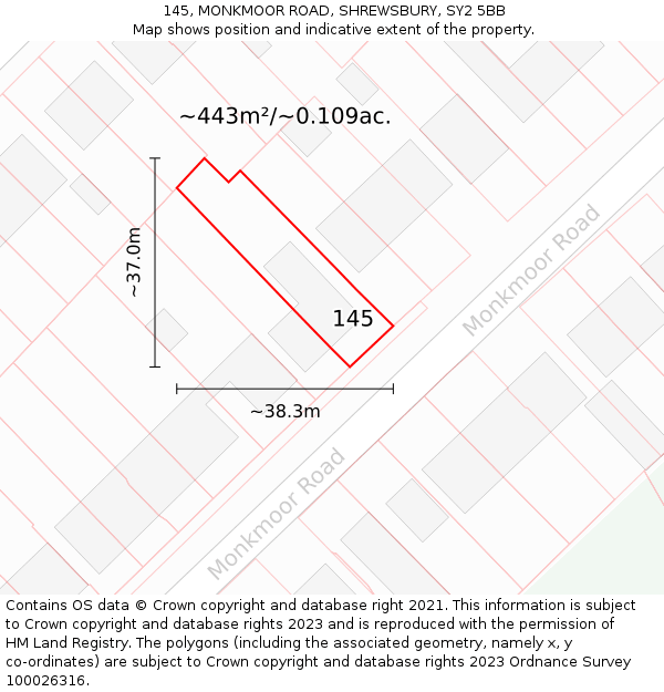145, MONKMOOR ROAD, SHREWSBURY, SY2 5BB: Plot and title map