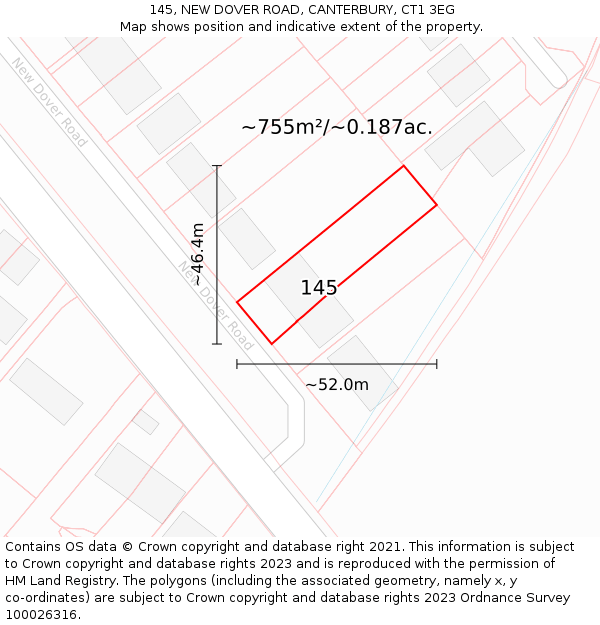 145, NEW DOVER ROAD, CANTERBURY, CT1 3EG: Plot and title map