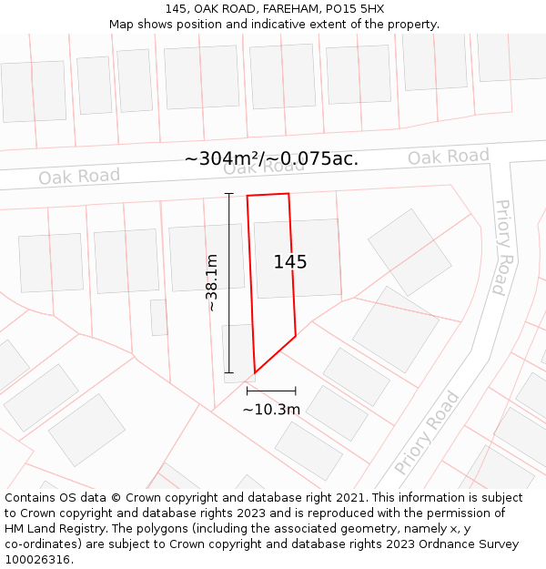 145, OAK ROAD, FAREHAM, PO15 5HX: Plot and title map