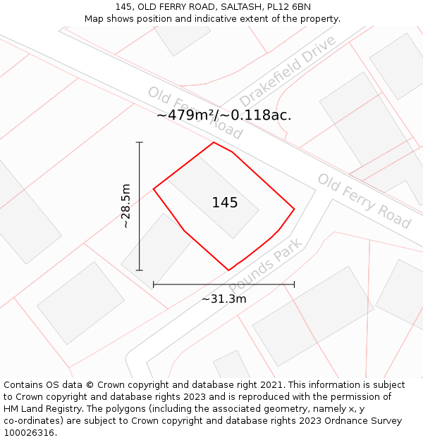 145, OLD FERRY ROAD, SALTASH, PL12 6BN: Plot and title map