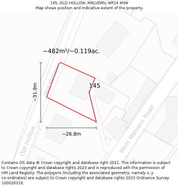 145, OLD HOLLOW, MALVERN, WR14 4NW: Plot and title map