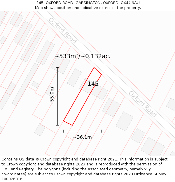 145, OXFORD ROAD, GARSINGTON, OXFORD, OX44 9AU: Plot and title map