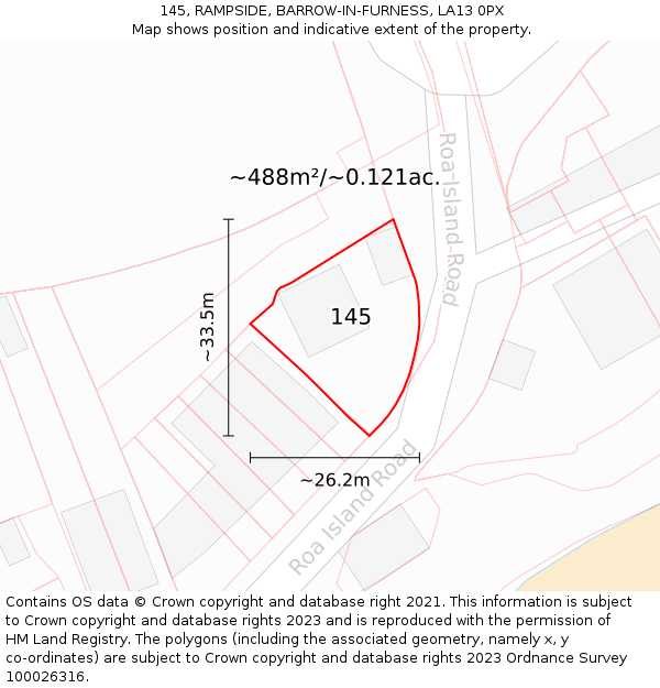 145, RAMPSIDE, BARROW-IN-FURNESS, LA13 0PX: Plot and title map