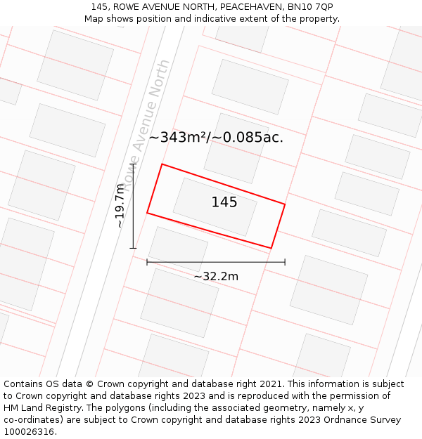 145, ROWE AVENUE NORTH, PEACEHAVEN, BN10 7QP: Plot and title map