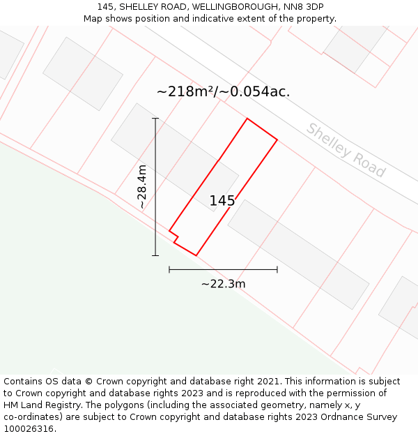 145, SHELLEY ROAD, WELLINGBOROUGH, NN8 3DP: Plot and title map