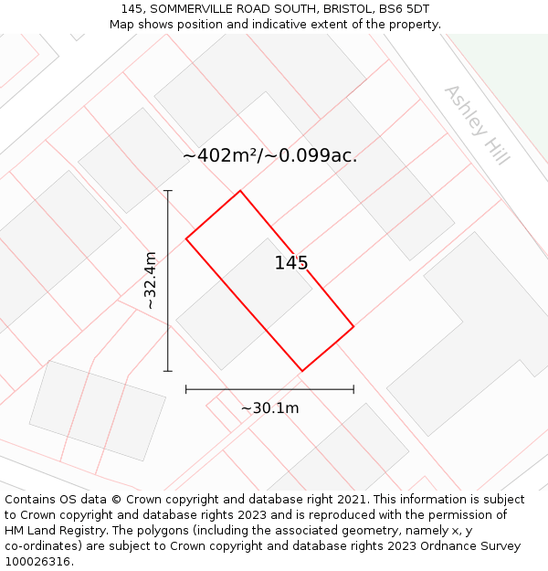 145, SOMMERVILLE ROAD SOUTH, BRISTOL, BS6 5DT: Plot and title map