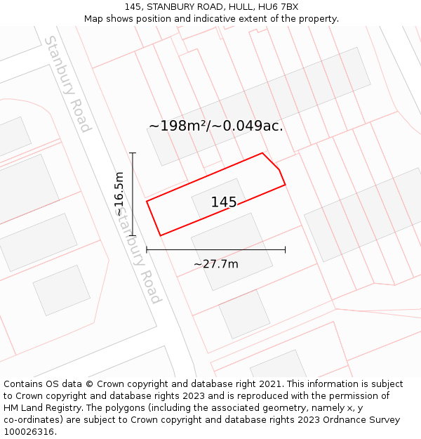 145, STANBURY ROAD, HULL, HU6 7BX: Plot and title map