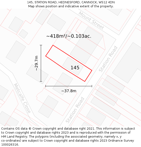 145, STATION ROAD, HEDNESFORD, CANNOCK, WS12 4DN: Plot and title map