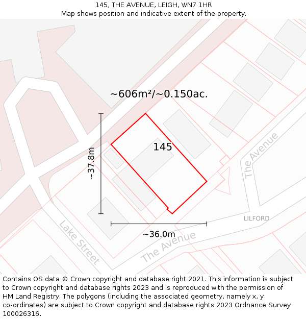 145, THE AVENUE, LEIGH, WN7 1HR: Plot and title map