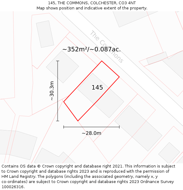 145, THE COMMONS, COLCHESTER, CO3 4NT: Plot and title map