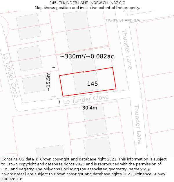 145, THUNDER LANE, NORWICH, NR7 0JG: Plot and title map