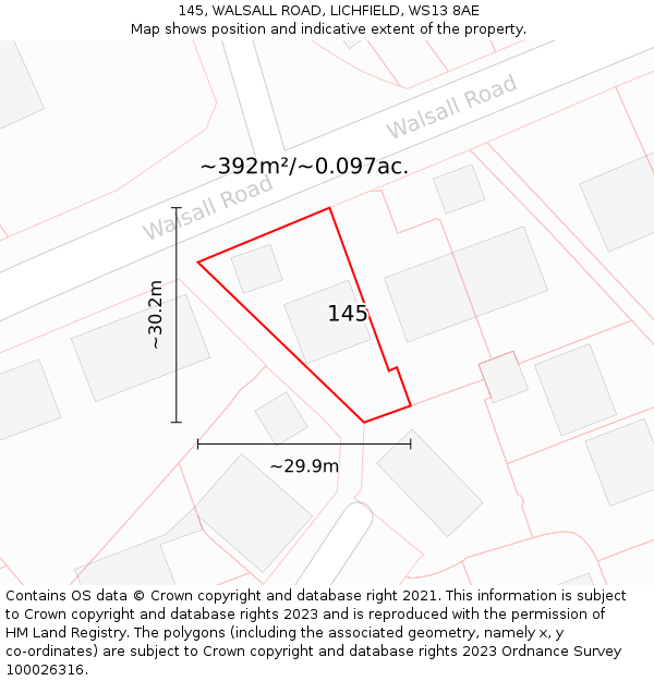 145, WALSALL ROAD, LICHFIELD, WS13 8AE: Plot and title map