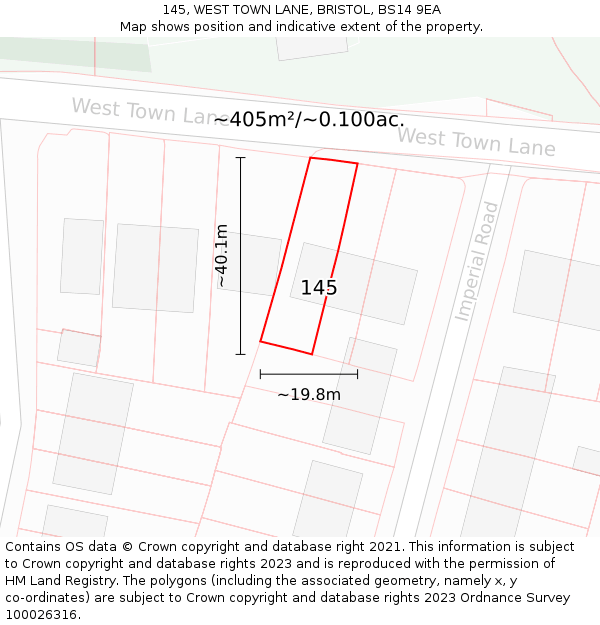 145, WEST TOWN LANE, BRISTOL, BS14 9EA: Plot and title map