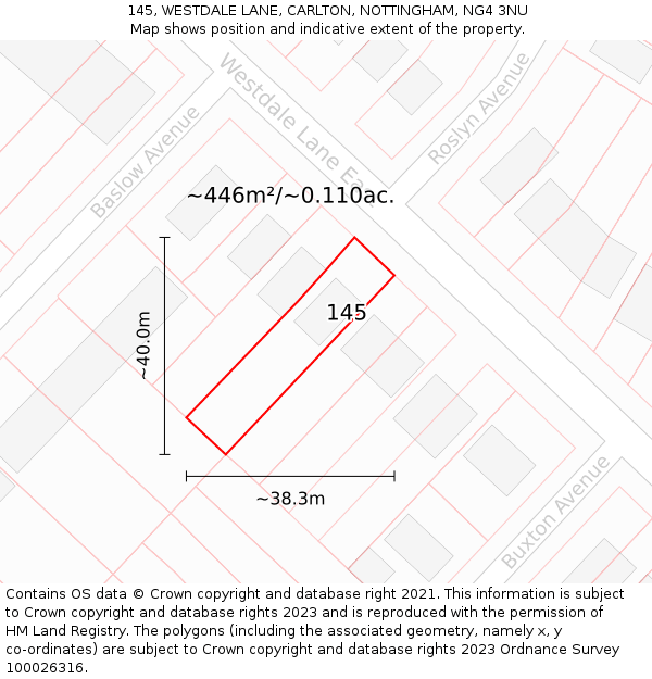 145, WESTDALE LANE, CARLTON, NOTTINGHAM, NG4 3NU: Plot and title map