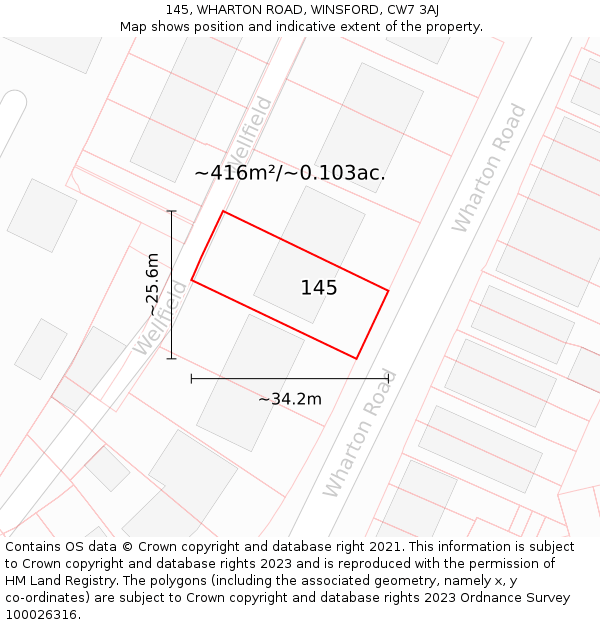 145, WHARTON ROAD, WINSFORD, CW7 3AJ: Plot and title map