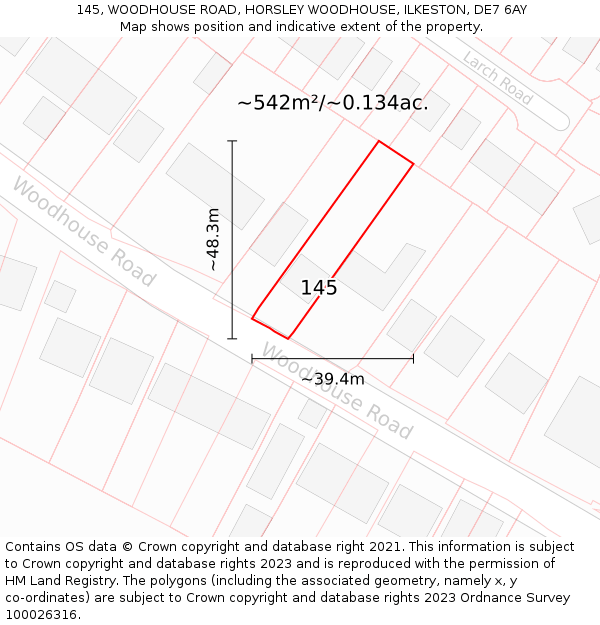 145, WOODHOUSE ROAD, HORSLEY WOODHOUSE, ILKESTON, DE7 6AY: Plot and title map