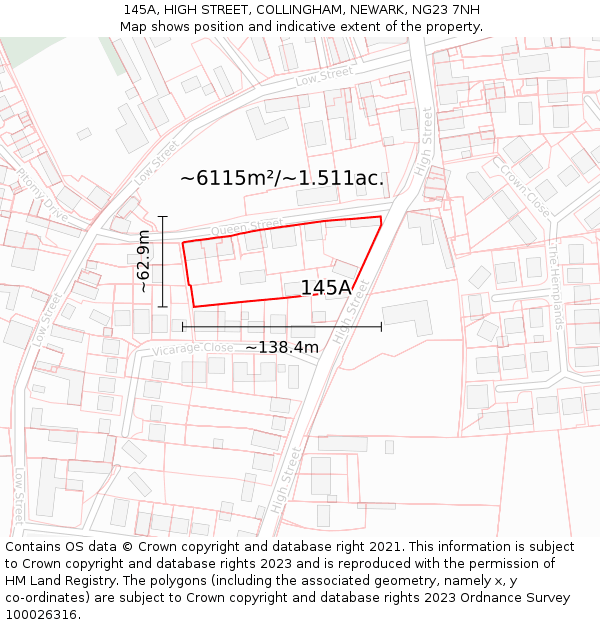 145A, HIGH STREET, COLLINGHAM, NEWARK, NG23 7NH: Plot and title map