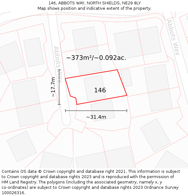 146, ABBOTS WAY, NORTH SHIELDS, NE29 8LY: Plot and title map