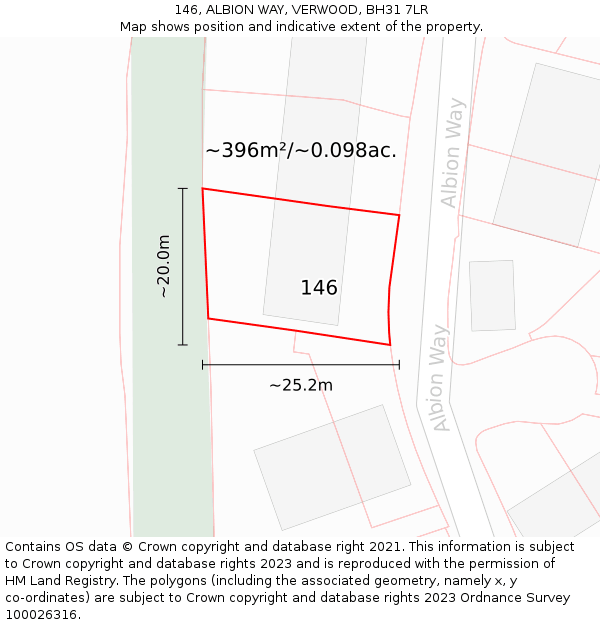 146, ALBION WAY, VERWOOD, BH31 7LR: Plot and title map