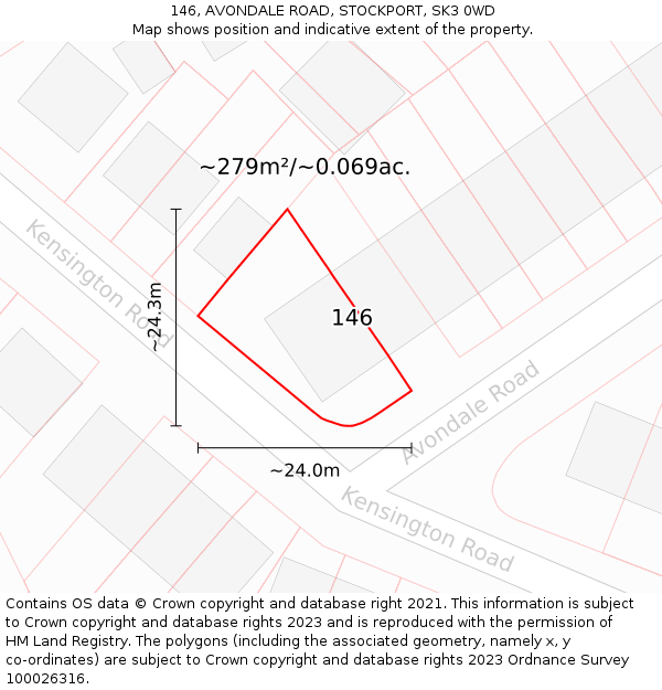 146, AVONDALE ROAD, STOCKPORT, SK3 0WD: Plot and title map