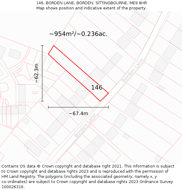 146, BORDEN LANE, BORDEN, SITTINGBOURNE, ME9 8HR: Plot and title map