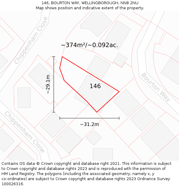 146, BOURTON WAY, WELLINGBOROUGH, NN8 2NU: Plot and title map